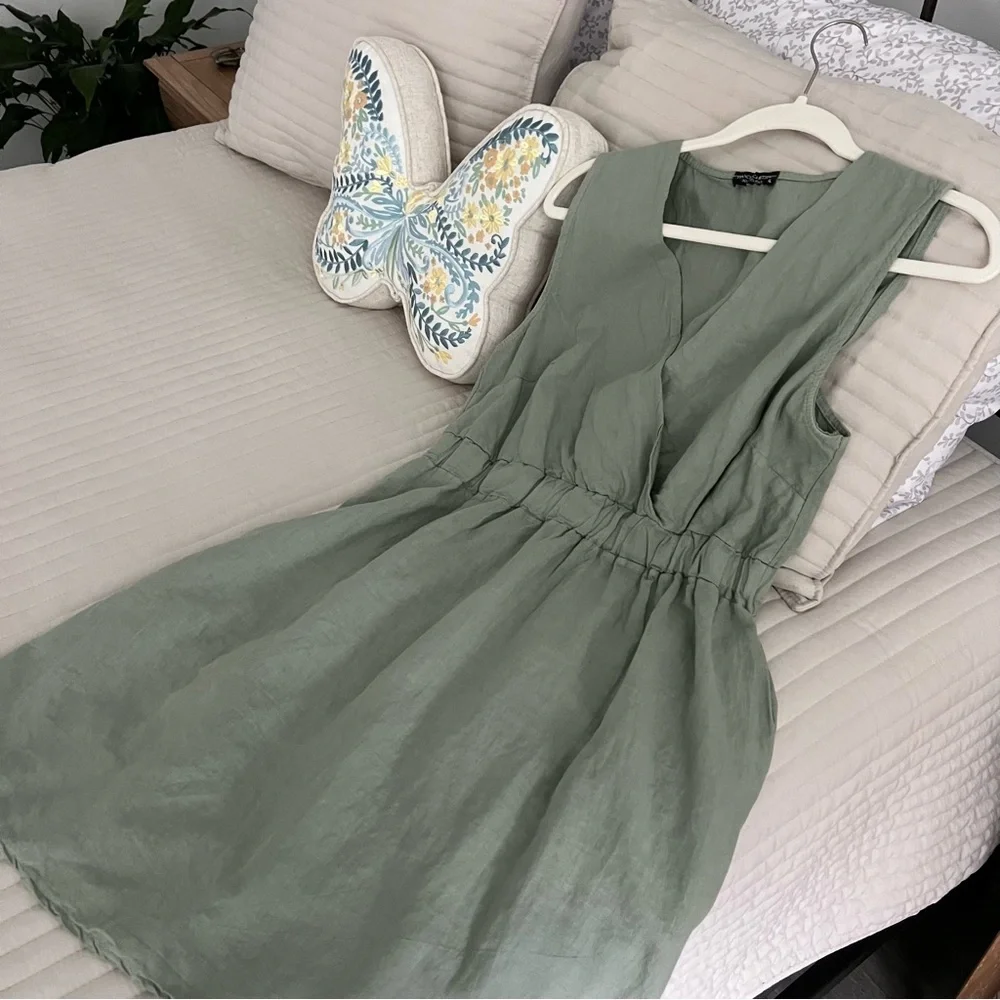 Francesca Bettini Made in Italy Sleeveless V-Neck Linen/Cotton Blend Dress - Picture 4 of 9